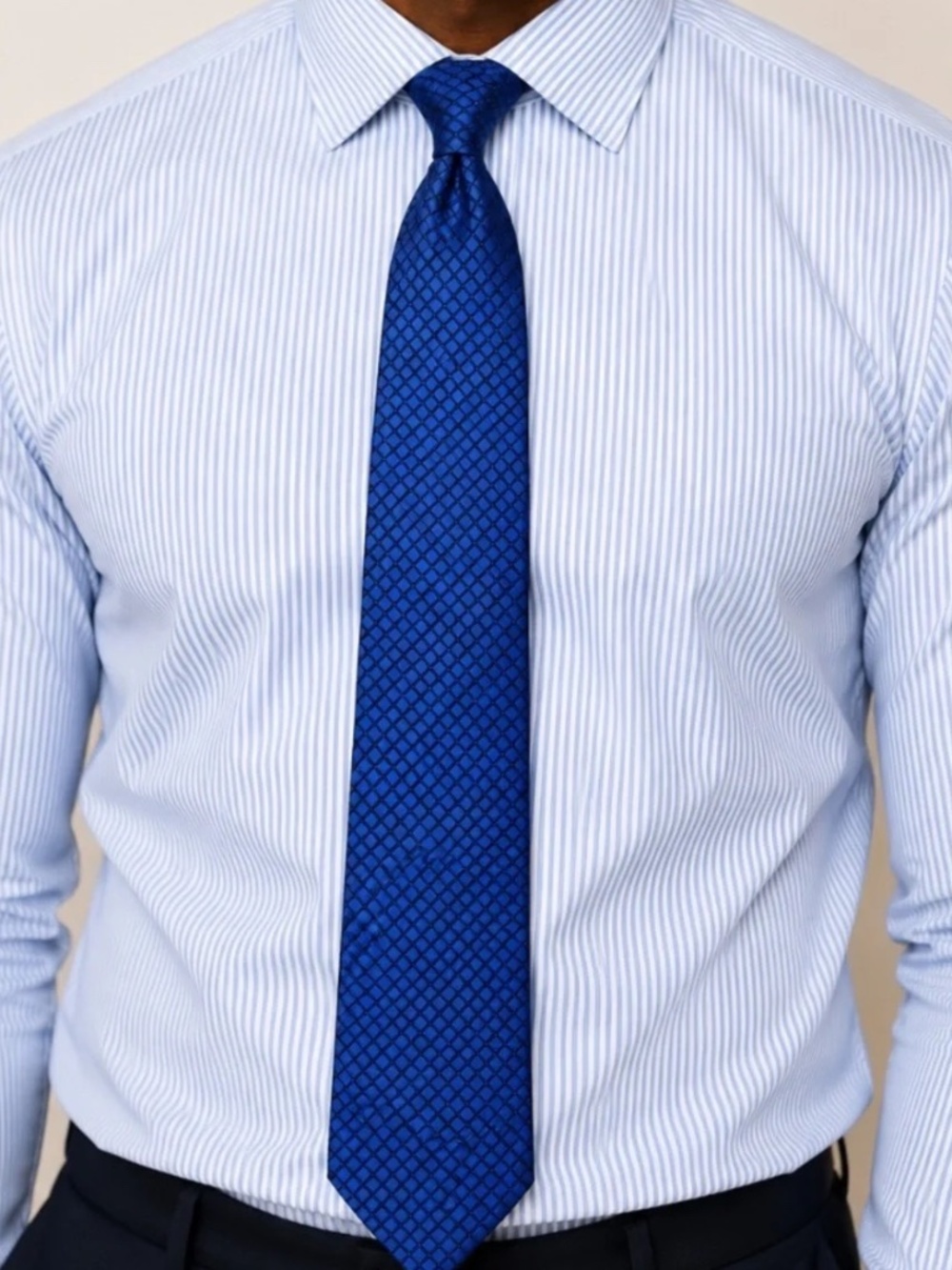 Michael Kors Men's Blue Tie Geometric Diamond Pattern Woven Sheen blokecore
